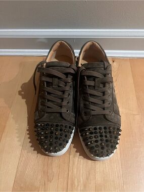 Christian Louboutin Brown Studded Suede Lace-Up Sneakers